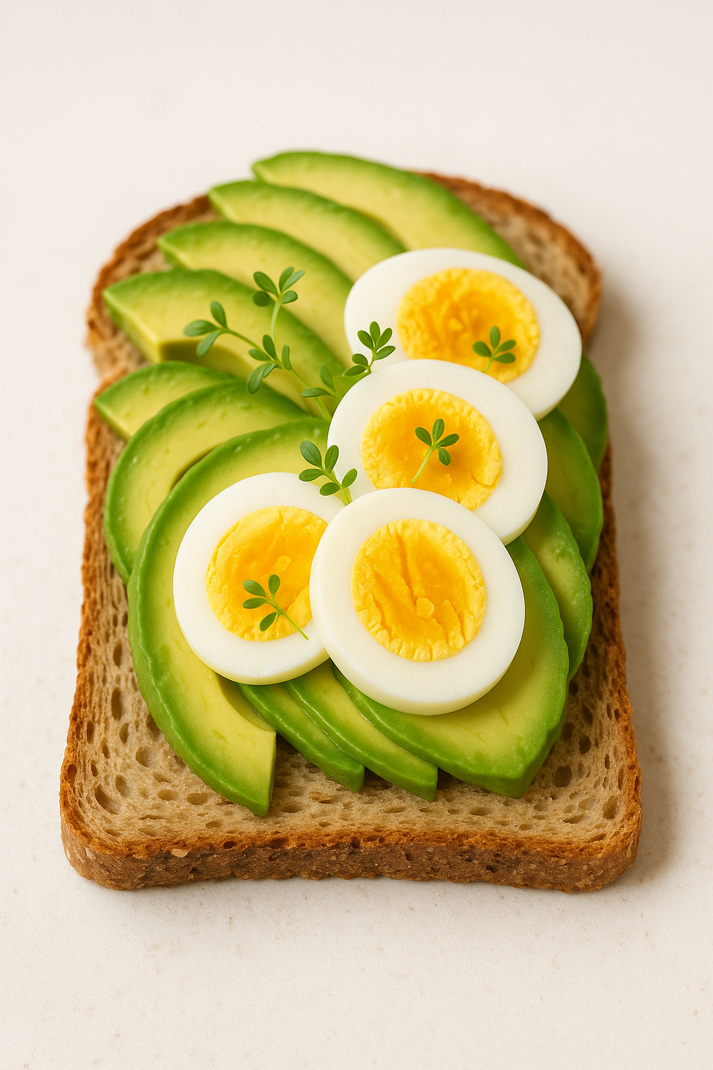 Vollkornbrot mit Avocado, Ei und Kresse