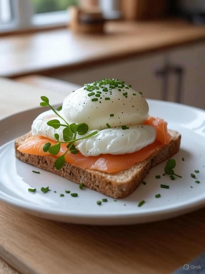 Pochiertes Ei mit Lachs und Vollkornbrot